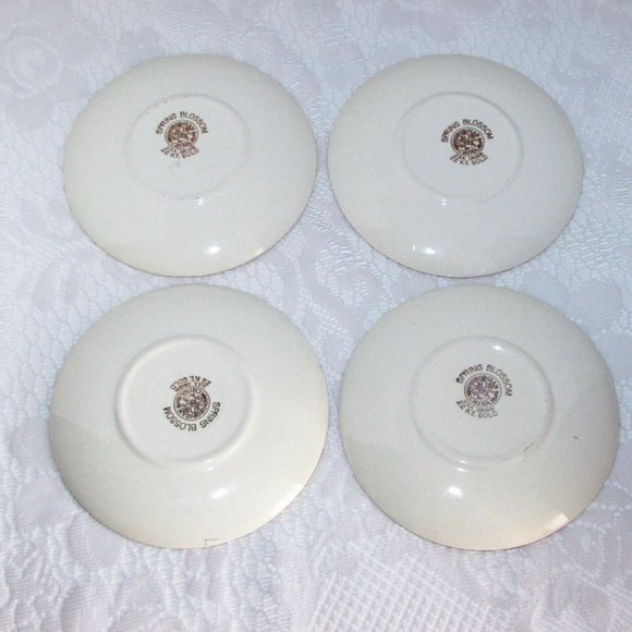 Georgian China Spring Blosdom 4 Coffee Cups & Saucers Vintage Teacups - Picture 9 of 13